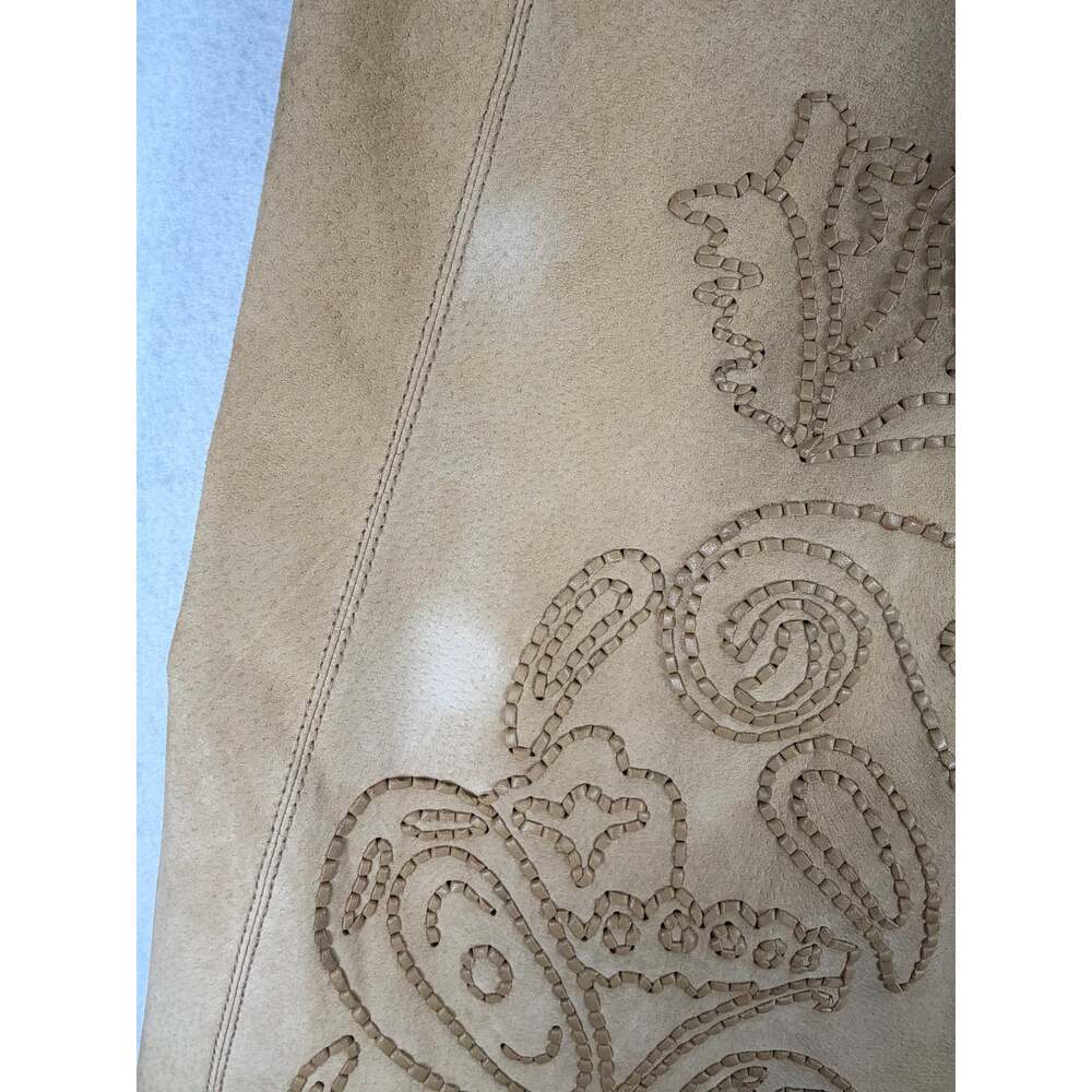 Peck & Peck Weekend Vintage Boho Embroidered Tan Suede A-Line Skirt Size 10 - Picture 8 of 9